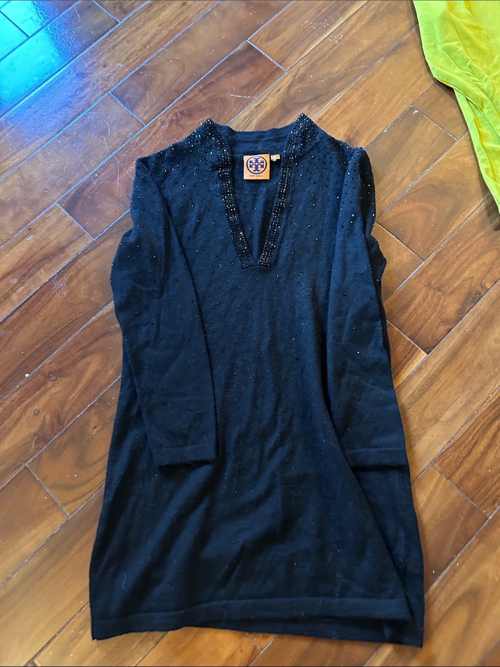 Tory Burch Black Beaded V-Neck Knit Tunic